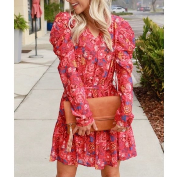 A. CALIN BY FLYING TOMATOE Red Ruffled Shoulder Mini Dress - Picture 2 of 10